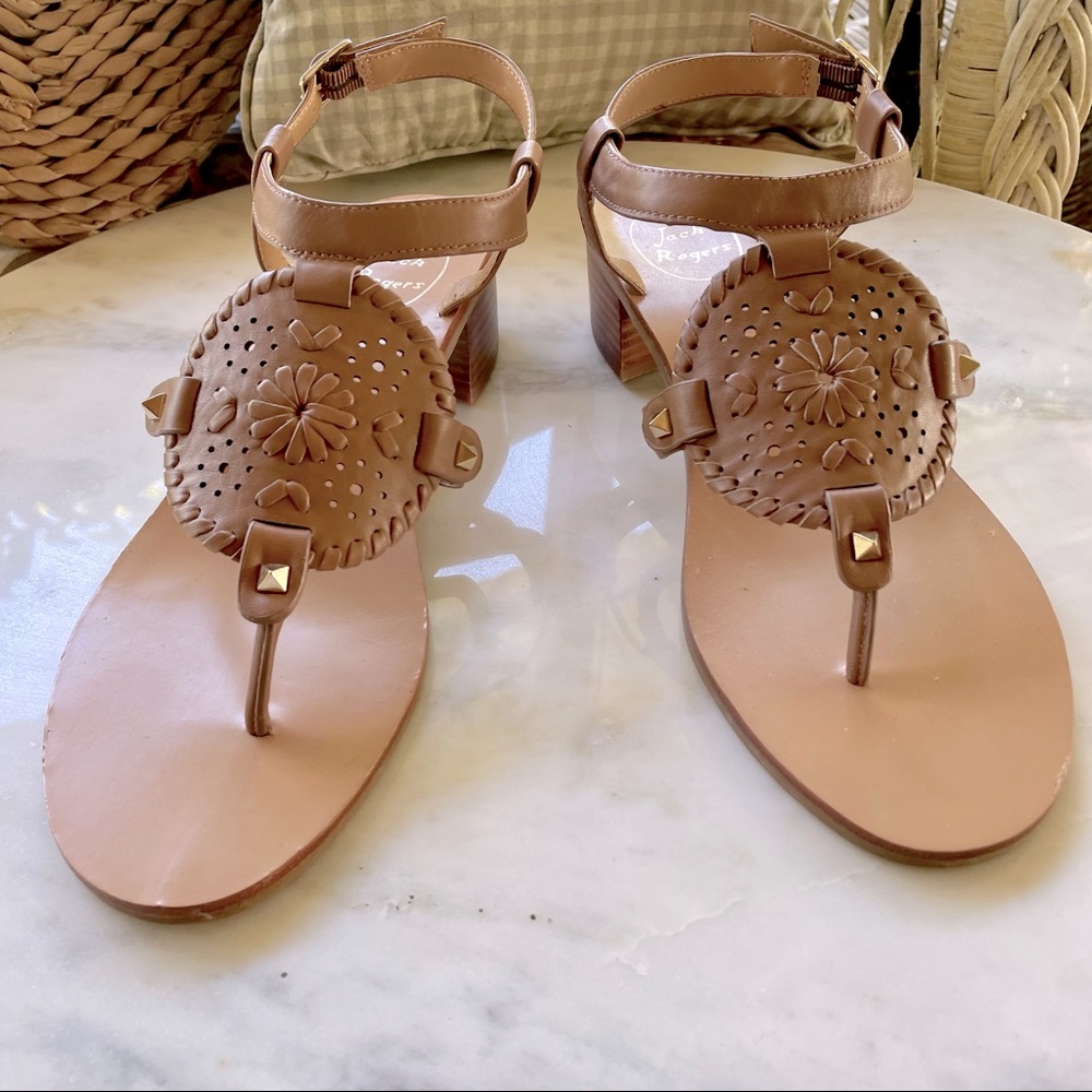 JACK ROGERS TAN BLOCK HEEL SANDSL SIZE 9 - Picture 3 of 6